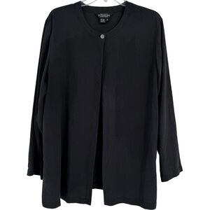 J. Peterman Company Long Sleeve One Button Tunic Top Topper Silk Black Size XL